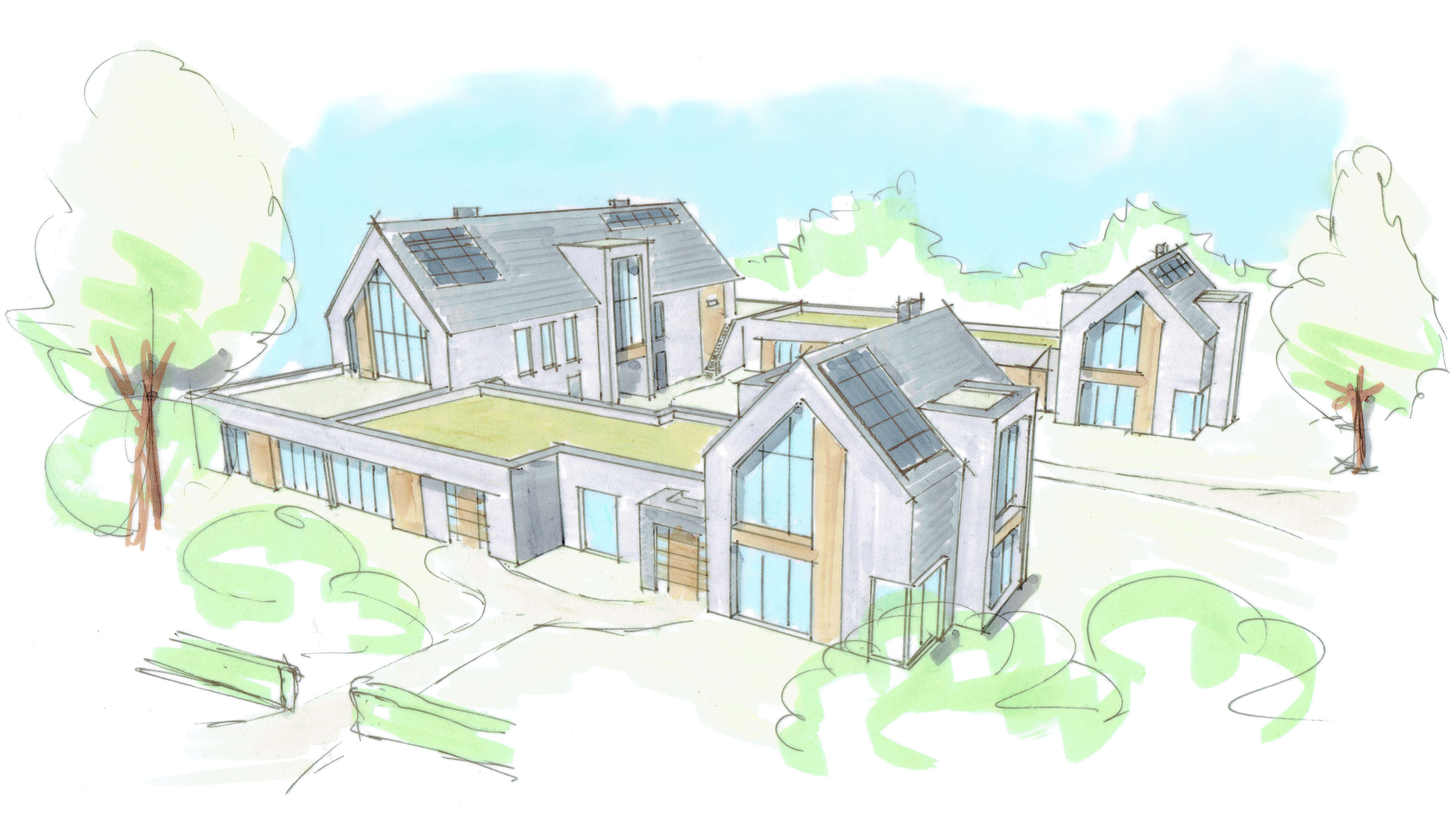 Wonen In Een Eigentijds Landhuis Samen Bouwen 55+ Senioren Levensloopbestendig Schets ©Tijmen Bos Architecten