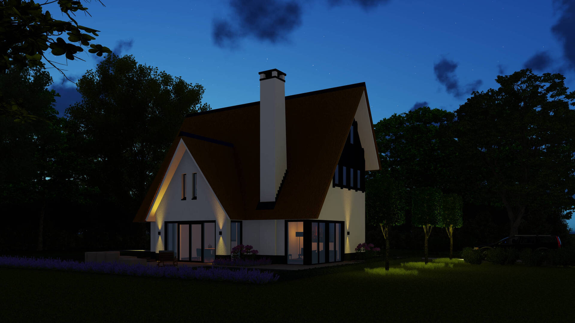 Moderne Woning Landelijk Riet Wit Zwarte Kozijnen Tuin ©Tijmen Bos Architecten